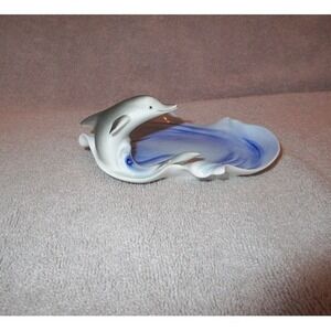 Vtg Dolphin On Waves Trinket Dish Porcelain Scalloped German Meissen Alli Decor